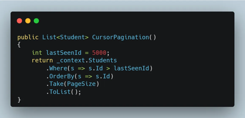 Cursor Pagination EF Core Code Snippet