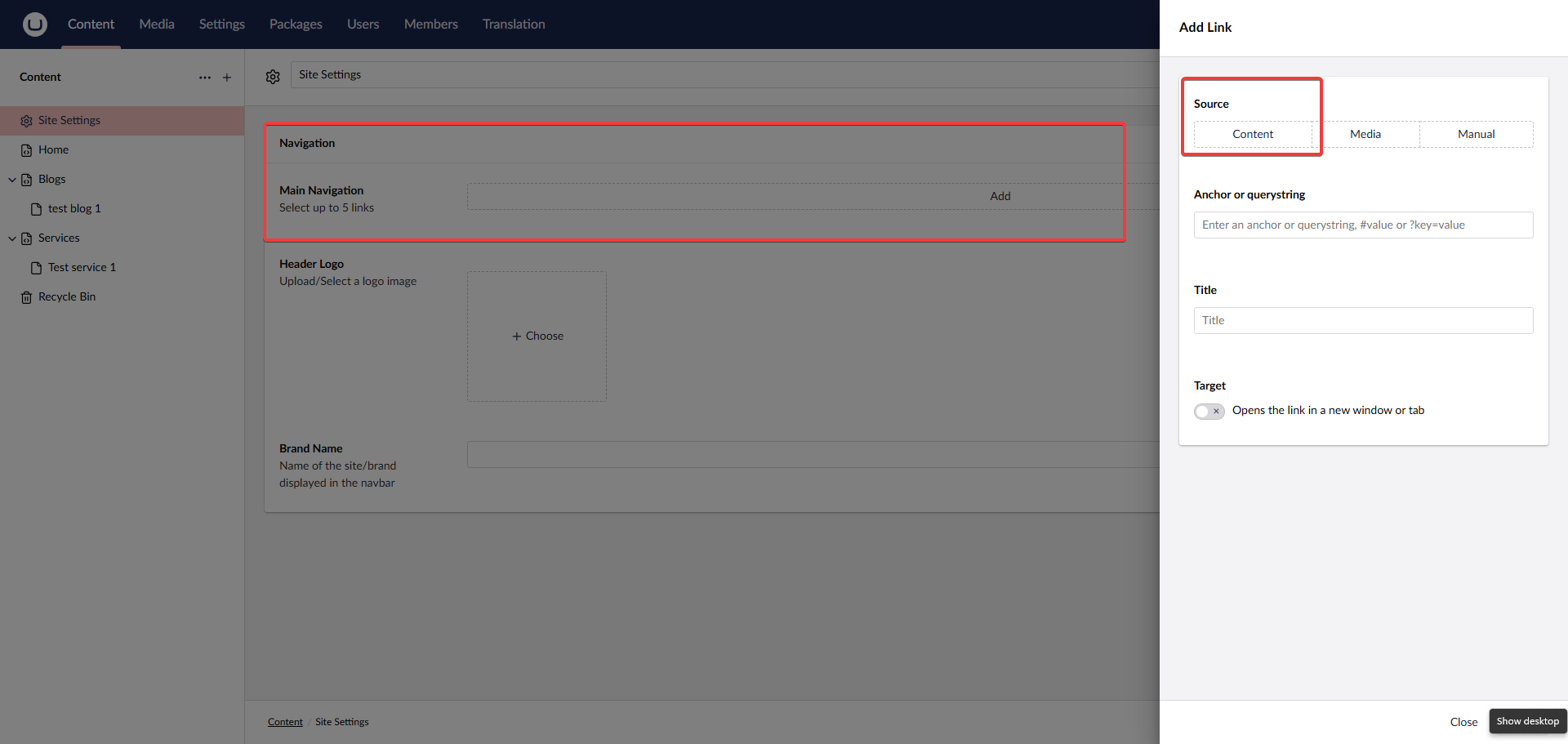 Go to Content Tab